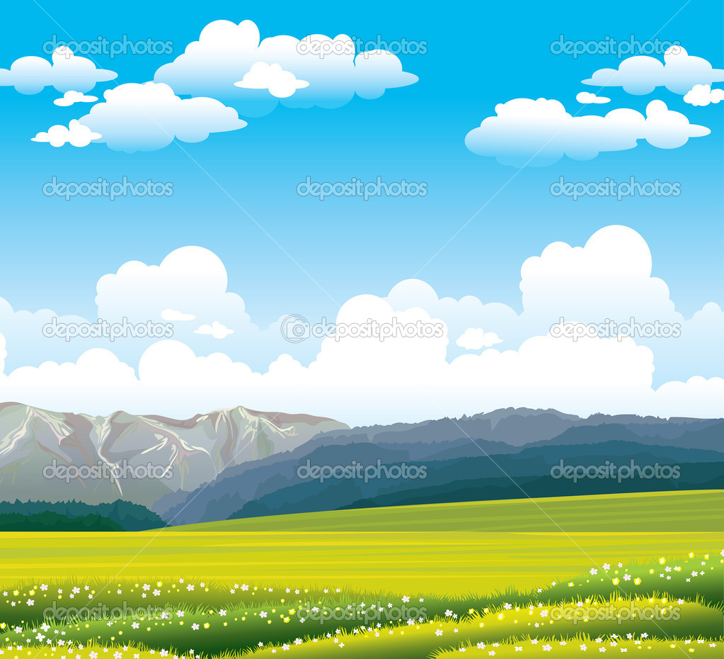 Field with forest and mountains. landscape.