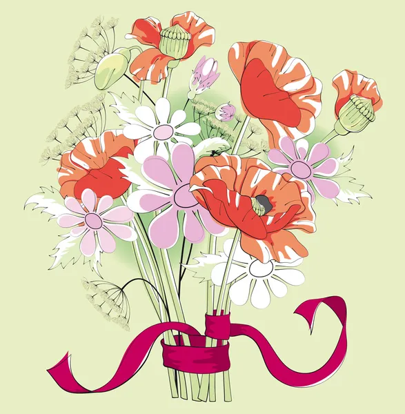 Ramo de amapolas y margaritas — Vector de stock