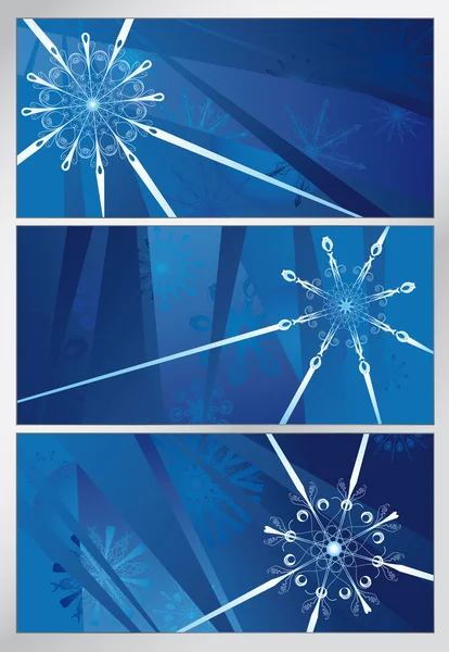 Синій сніговий візерунок, три фони — стоковий вектор