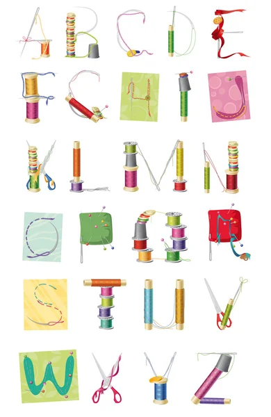 Un juego de letras, kit de costura — Archivo Imágenes Vectoriales