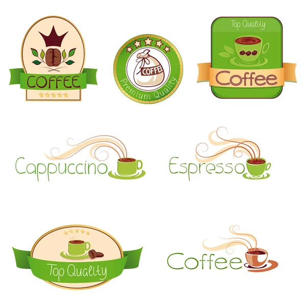 Набор логотипов для кофе, зеленый — стоковый вектор