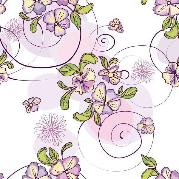 Pattern of purple flowers with circles — Stock Vector