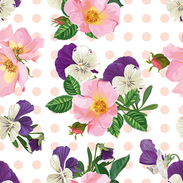 シームレスなパターン、バラの花束とワスレナグサ — ストックベクタ