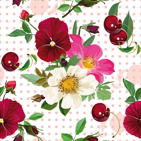 güller, Hercai Menekşe ve kiraz seamless modeli