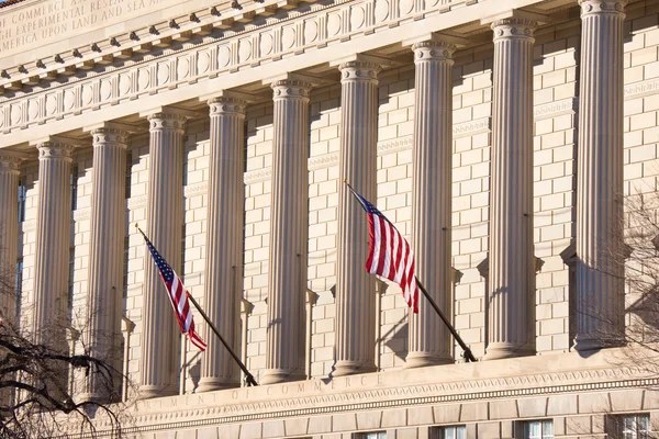 Des drapeaux flottent devant l'édifice du gouvernement — Photo