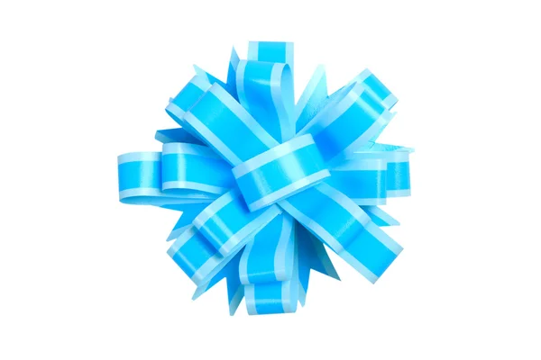 Blue satin gift bow. Ribbon. Isolated on white — Stock Photo, Image