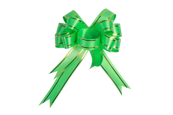 Green satin gift bow. Ribbon. Isolated on white — Stock Photo, Image