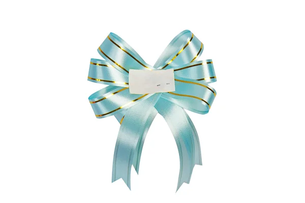 Light blue satin gift bow. Ribbon. Isolated on white — Stock Photo, Image