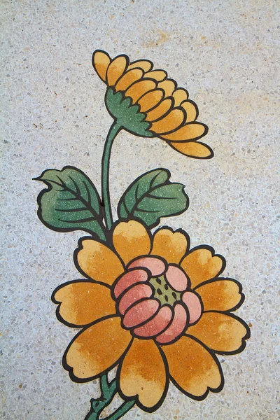 Blumengemälde an einer Wand im chinesischen Tempel — Stockfoto