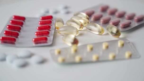 Detailní Záběr Rotujících Farmaceutických Tablet Tobolek Blistru Různé Léky Předpis Royalty Free Stock Video