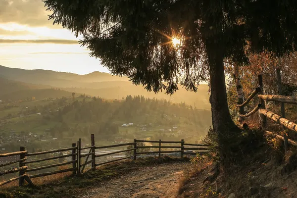 Village landscape during sunset time — Stock Photo, Image