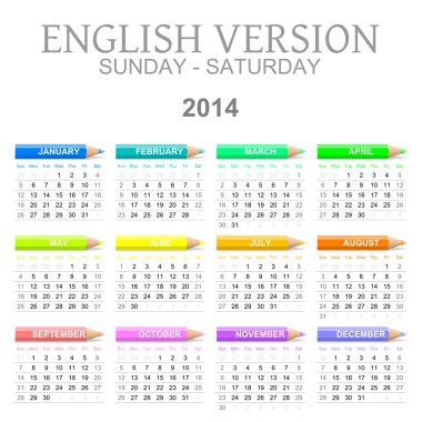 2014 boya kalemi İngiliz yorum Cumartesi Pazar günü takvimi.