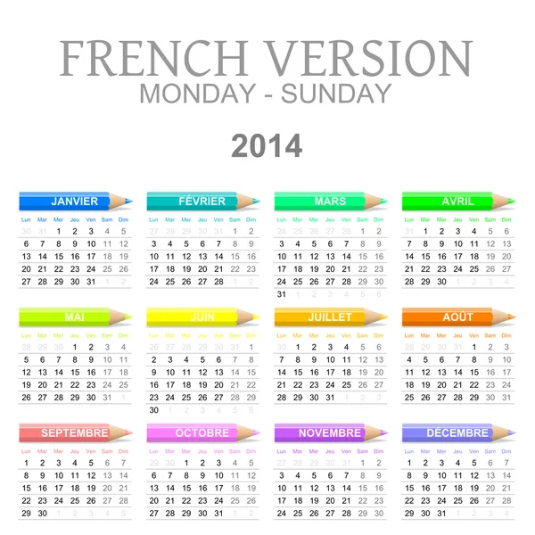 2014 ceruzák naptár francia nyelvű változat — Stock Fotó