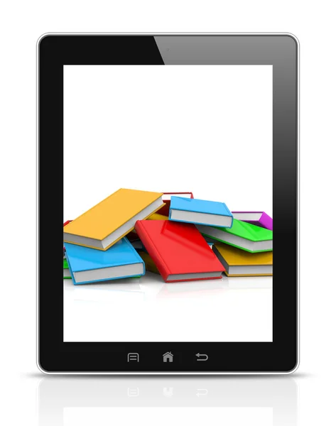 Bir yığın kitap gösterilen tablet pc — Stok fotoğraf