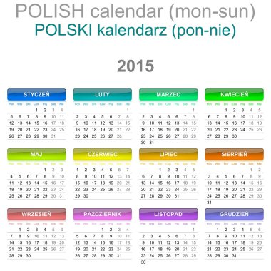 2015 takvim Lehçe dil sürümünü Pzt - Paz