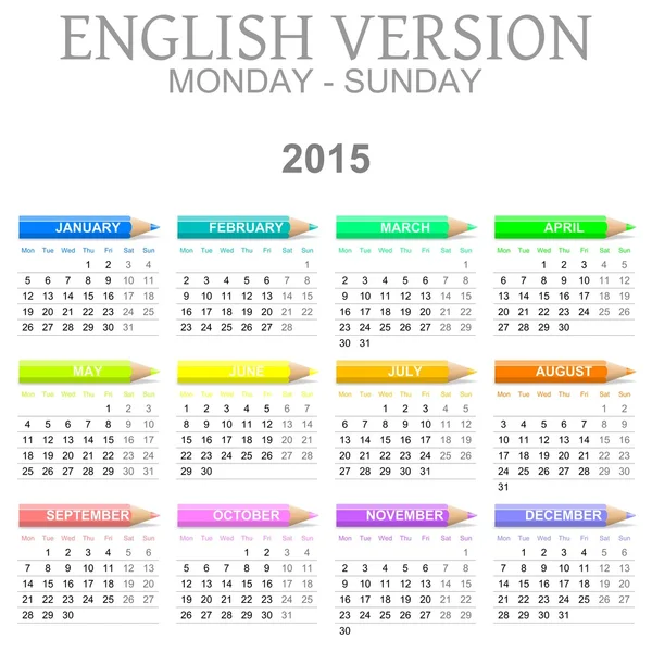 2015 Crayons Calendario Versione inglese — Foto Stock