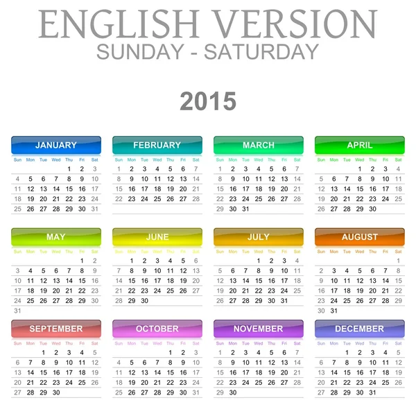 Calendario 2015 Versione in lingua inglese Dom - sab — Foto Stock
