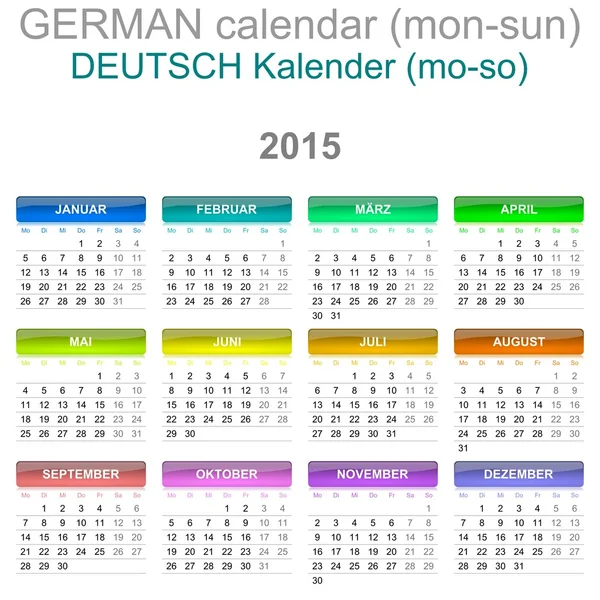 Calendario 2015 Versione in lingua tedesca Lun - Sole — Foto Stock