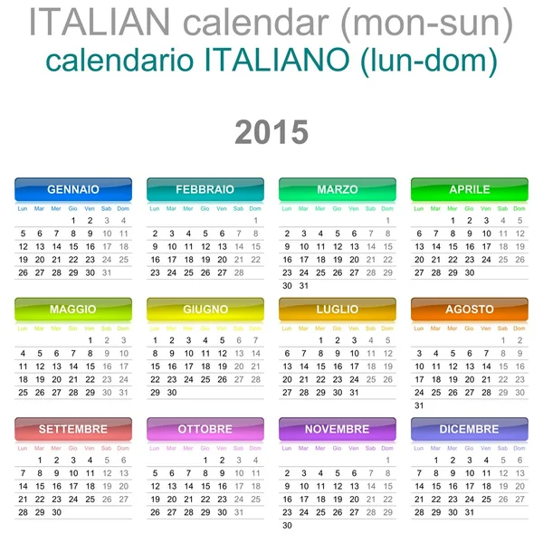Wersja 2015 kalendarz języka włoskiego pon - niedz — Zdjęcie stockowe