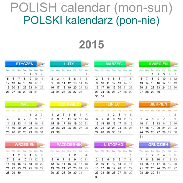 2015 Crayons Calendar Polish Version — Stock Photo, Image