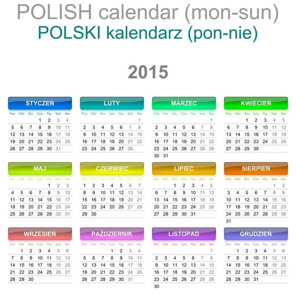 Calendario 2015 Versione in lingua polacca Lun - Sole — Foto Stock