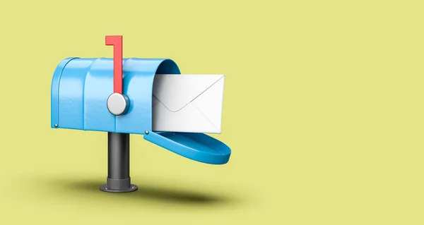 Caixa de correio em fundo amarelo com espaço de cópia — Fotografia de Stock