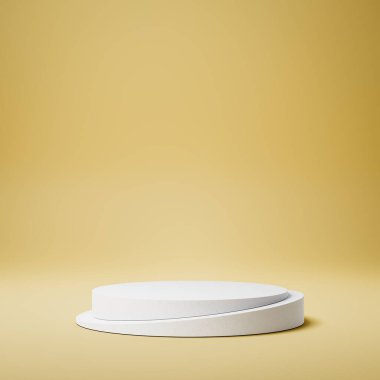 Beyaz Yuvarlak Ürün Sahnesi Sarı Arkaplanda