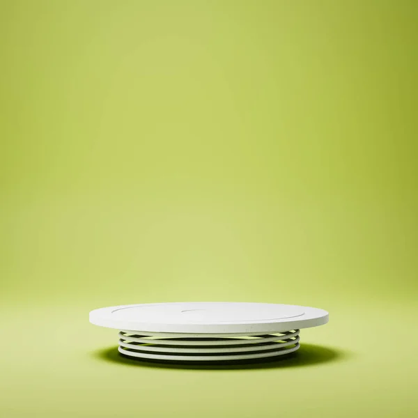 Pedestal de exibição de produto redondo branco com mola em fundo verde — Fotografia de Stock