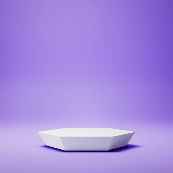 Biały sześciokątny wyświetlacz produktu na fioletowym tle — Zdjęcie stockowe