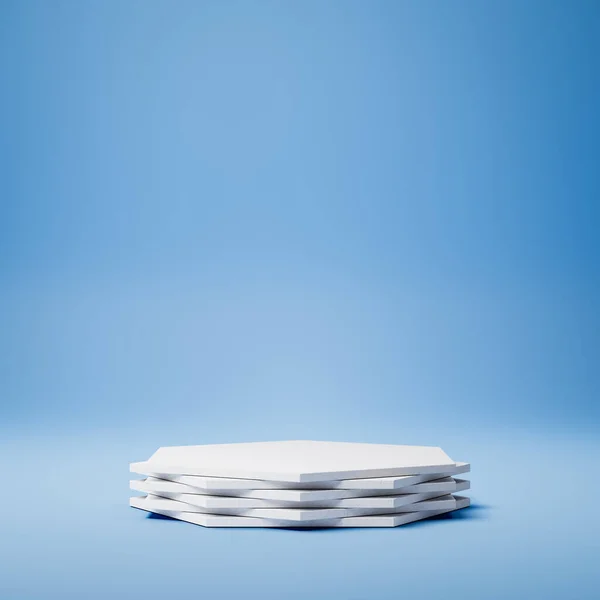 Affichage hexagonal blanc du produit Podium sur fond bleu — Photo