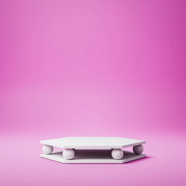 Witte zeshoekige product weergave podium op paarse achtergrond Stockfoto