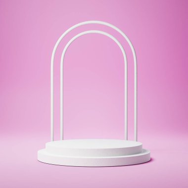 Beyaz Yuvarlak Şekilli Ürün Pembe Arkaplanda Podyum