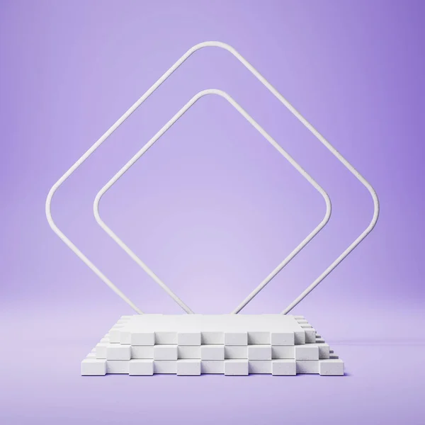 Wit kwadraat product weergave stadium op paarse achtergrond — Stockfoto