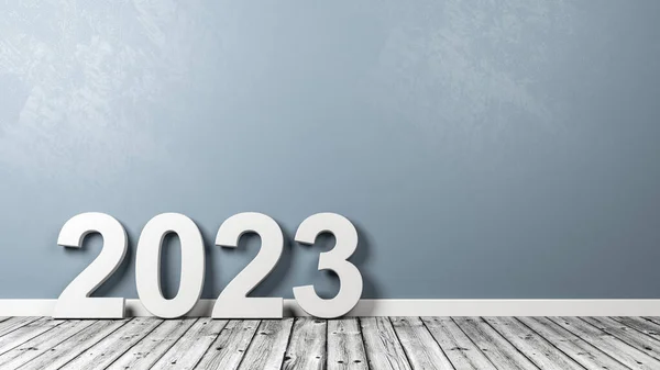 2023 Număr text pe podea de lemn împotriva peretelui — Fotografie, imagine de stoc