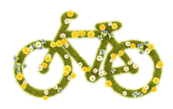 Forme Fleurie Bicyclette Gazonnée Isolée Sur Fond Blanc Illustration — Photo