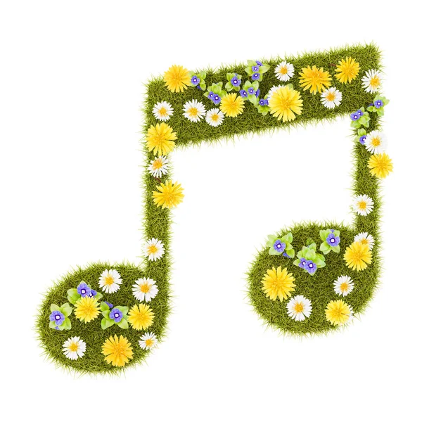 Flowery Grassy Müzik Notaları Sembol Şeklinde Beyaz Arkaplan Görüntü — Stok fotoğraf