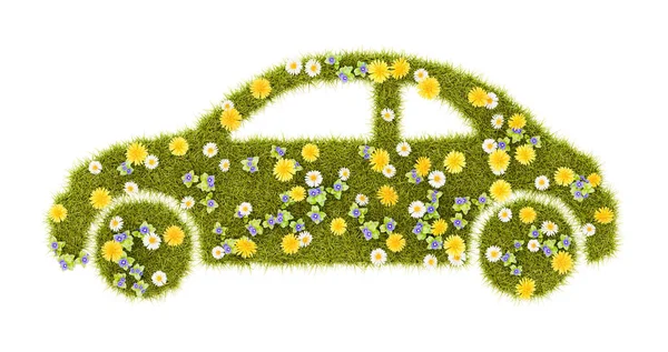 Flowery Grassy Car Shape Aislado Sobre Fondo Blanco Ilustración Concepto —  Fotos de Stock