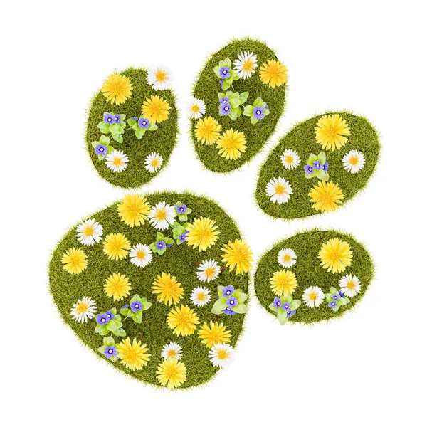 Kwiat Trawiasty Pet Footprint Symbol Kształt Izolowany Białym Tle Ilustracja — Zdjęcie stockowe