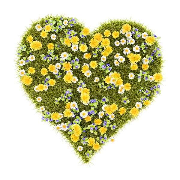 Blommig Grassy Heart Shape Isolerad Vit Bakgrund Illustration Kärlek Koncept — Stockfoto