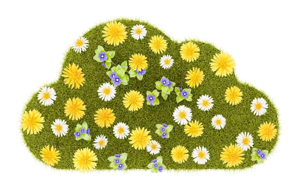 Flowery Grassy Cloud Symbol Shape Isolated White Background Illustration — Stock Photo, Image