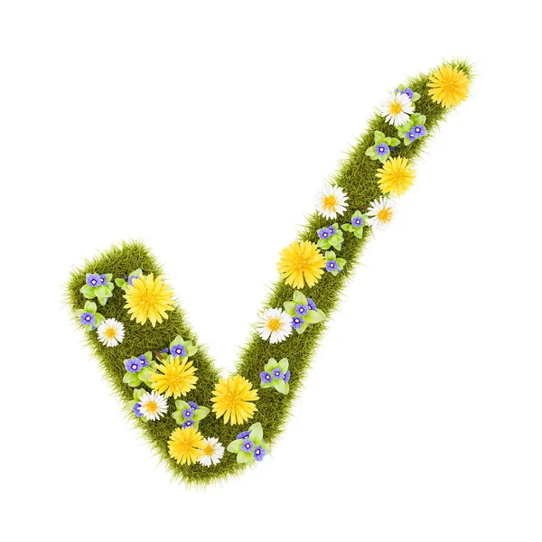 Flowery Grassy Check Mark Symbol Shape Aislado Sobre Fondo Blanco —  Fotos de Stock