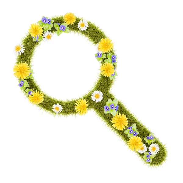Flowery Grassy Magnifier Glass Symbol Shape Aislado Sobre Fondo Blanco —  Fotos de Stock