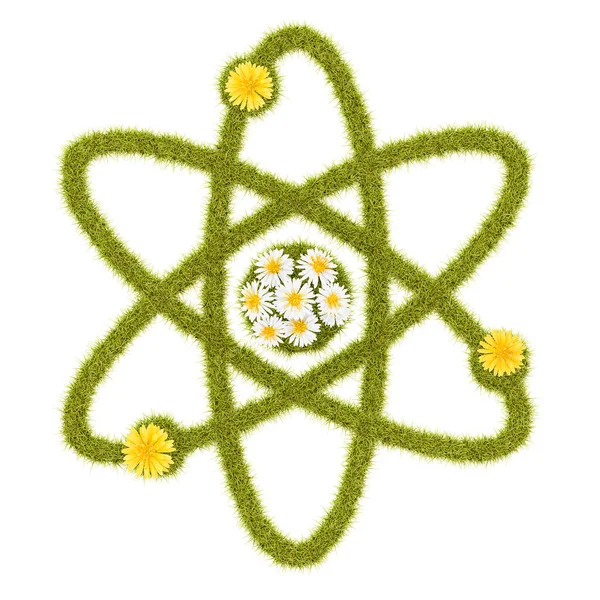 Bloemrijke Grassy Atom Symbool Vorm Geïsoleerd Witte Achtergrond Illustratie — Stockfoto