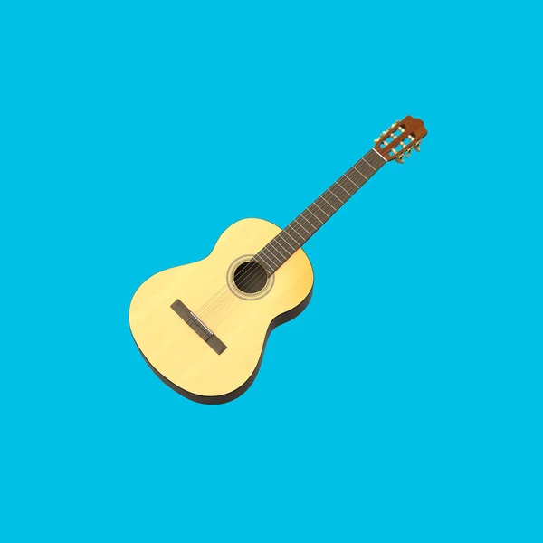 Guitarra Clássica Isolada Fundo Azul Plano Ilustração — Fotografia de Stock