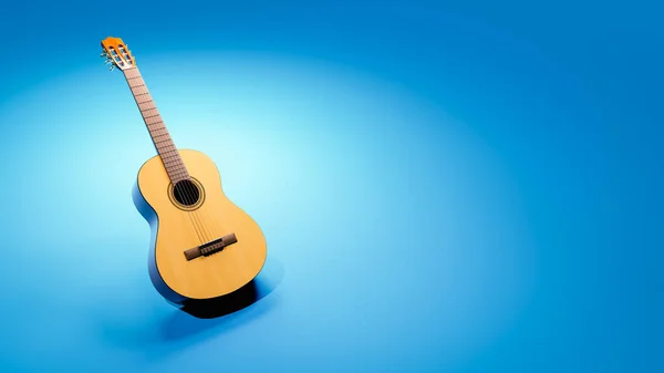 Класична Гітара Порожньому Синьому Тлі Ілюстрацією Copy Space Render — стокове фото