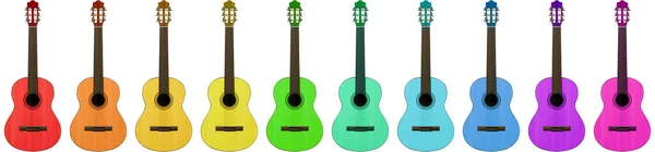 Series Colorful Classical Guitars Isolated White Background Render Illustration — Stock fotografie