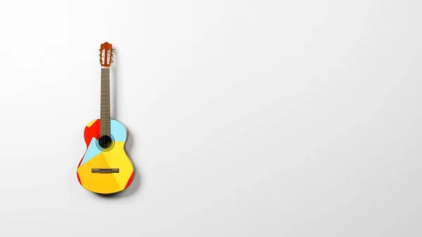 Colorful Variegated Classical Guitar Light Gray Background Copy Space Render — Fotografia de Stock