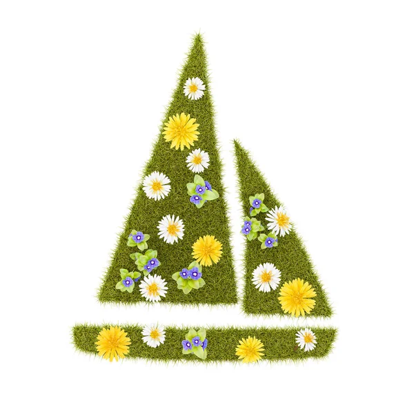 Flowery Grassy Sailboat Shape Isolated White Background Render Illustration — Stockfoto