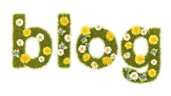 Flowery Grassy Blog Text Shape Isolated White Background Render Illustration — Zdjęcie stockowe