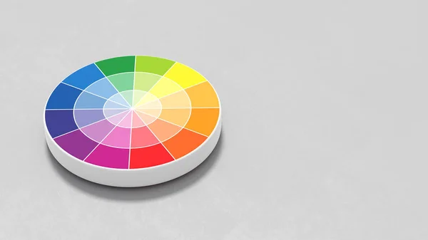 RYB Color Circle 3D Shape on Plastered Light Gray Background with Copy space 3D Illustration
